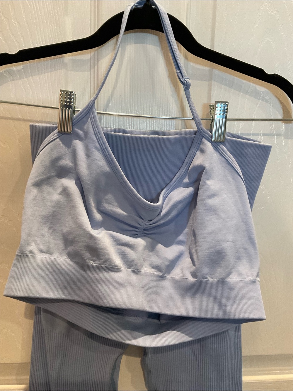 Lazuli Label Blue Scrunch Seamless Ribbed Leggings Halter Bra Set M